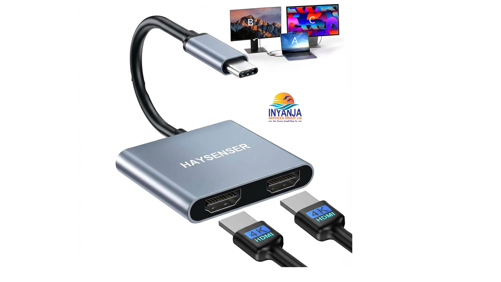 USB C to Dual HDMI Adapter, Dual Monitors Adapter USB C Hub with 2 HDMI Docking Station 4K @60hz for Laptop HP, Dell ,Surface, Thinkpad,…,Etc