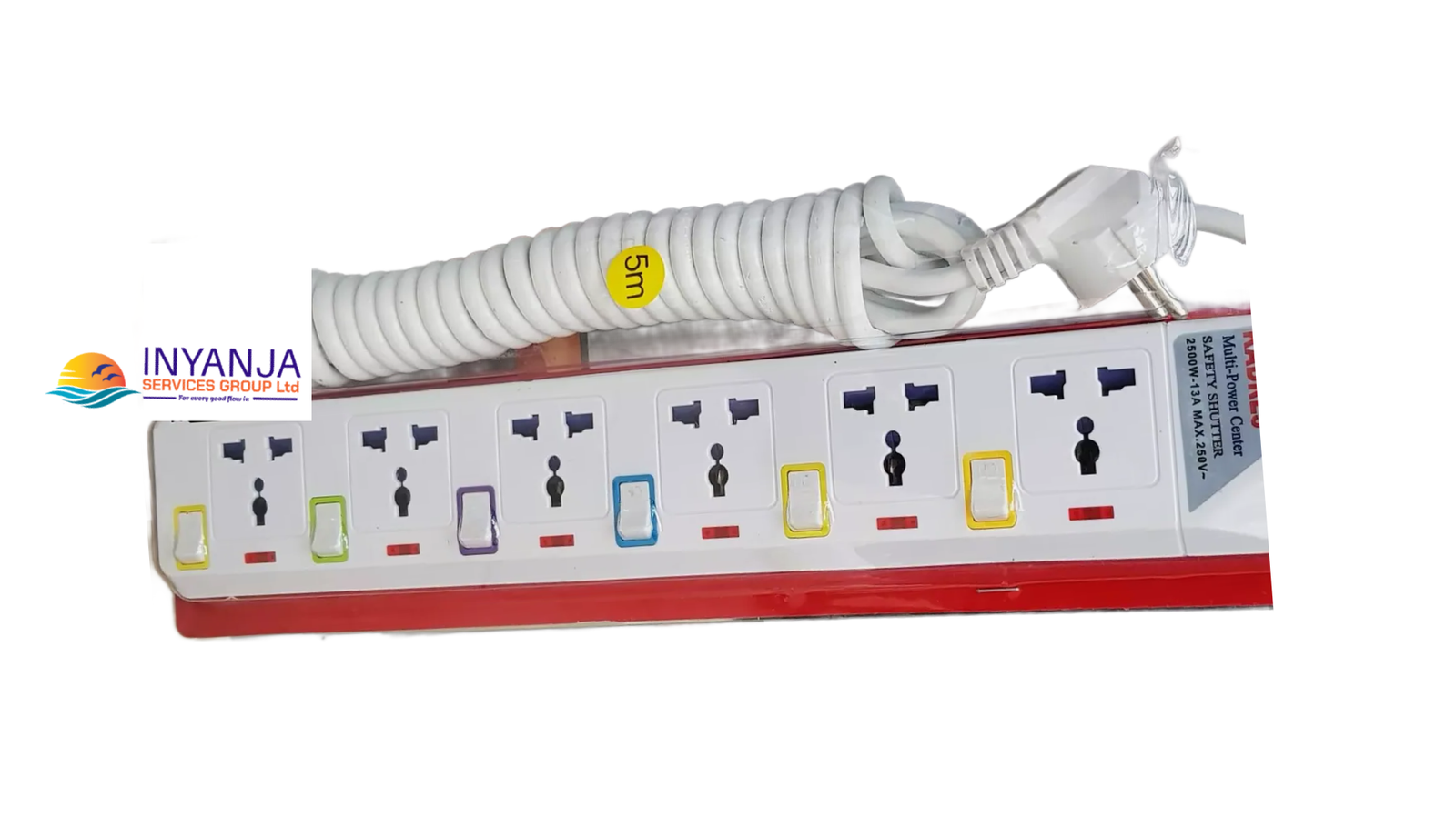 KADRIS 6-Way Heavy Duty Extension Power Strip – Universal Sockets, Individual Switches (5Meters Cable)