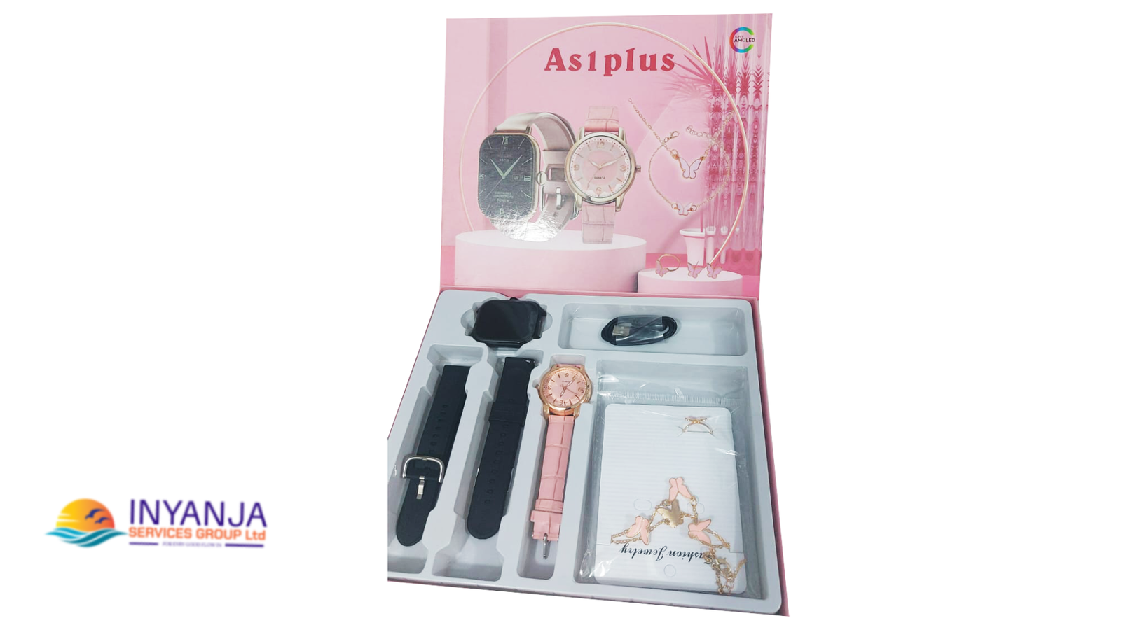 s1plus Women Smart Watch Gift Set – Smartwatch, Analog Watch & Jewelry Combo